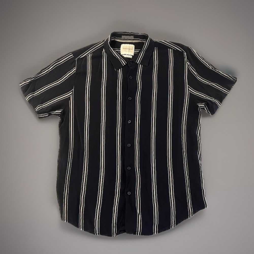 [M] DENIM & FLOWER Striped Casual Shirt || NAVY & WHITE
